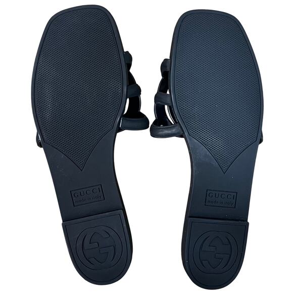 Gucci Interlocking G Slide Sandals Black Rubber Made in Italy Women’s SZ 10 - Picture 3 of 7